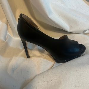 CALVIN KLEIN open toe platform black heels + size 8.5